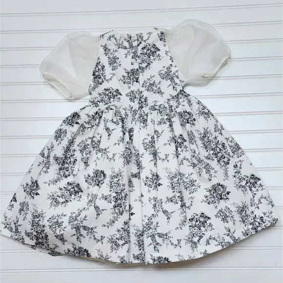 Janie and Jack Cream and Sugar Floral Toile Bow Dress - Picture 3 of 8